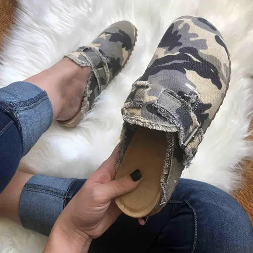 Flat Heel Round Toe Canvas Loafer Women's Vintage Clogs One Stop Shop