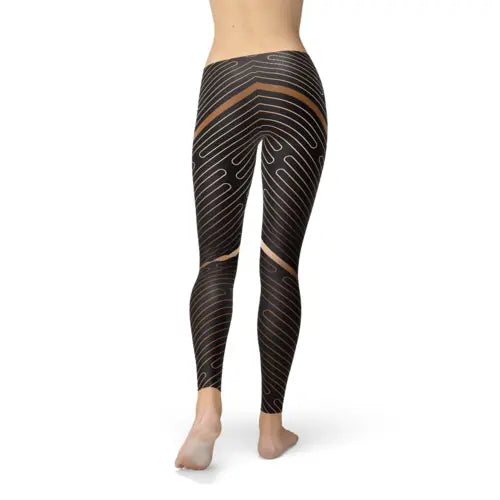 Womens Striped Lines Sports Brown Leggings One Stop Shop
