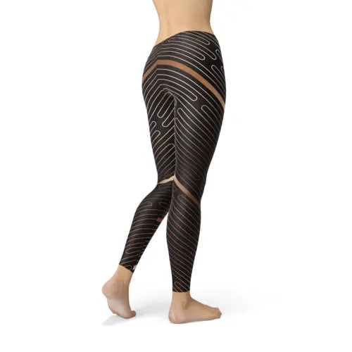 Womens Striped Lines Sports Brown Leggings One Stop Shop