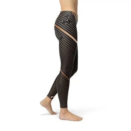 Womens Striped Lines Sports Brown Leggings One Stop Shop
