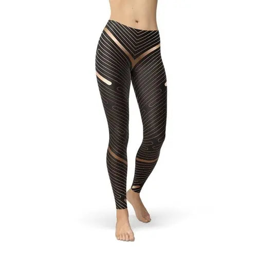 Womens Striped Lines Sports Brown Leggings One Stop Shop